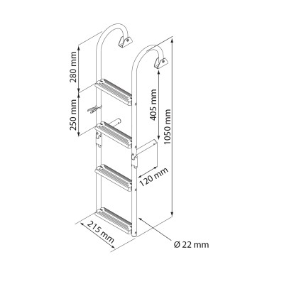 Foldable Ladder for Narrow Transom, 2+2 Steps, Inox 316, 180° Boarding Ladders