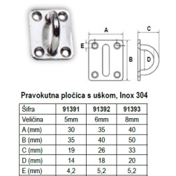 Square Pad, AISI 304 Pad Eyes