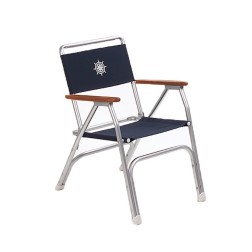 Aluminium Deck Chair, Teak Armrests, Navy Blue Deck Chairs & Tables