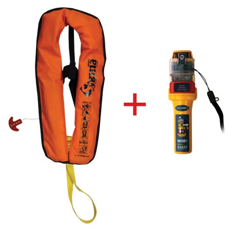 Sigma Work Vest, Auto, 170N, ISO, Adult,Orange Durable PVC Fabric Cover,w/Ocean Signal MOB1,Set Inflatable Lifejackets