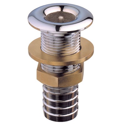 Through Hull Outlet with Hose Connector, Chromium Plated Brass Thru-Hull Accessories