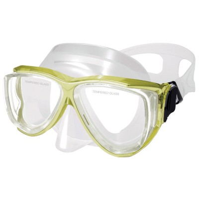 Silicone Mask, Dual Windows, with Tempered Glass, Junior, Yellow Dive Masks & Snorkels