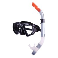 Combo Set with Silicone Mask & Silicone Snorkel, Black-Silver Dive Masks & Snorkels