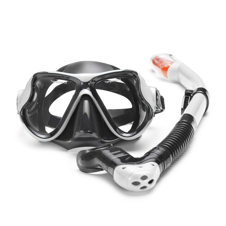 Combo Set with Silicone Mask & Snorkel, Adult, Black-White Dive Masks & Snorkels