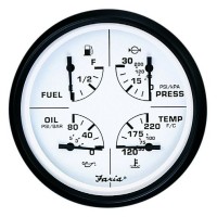 Πολλαπλό ΌργανοFaria,EuroWhite,ΔείκτηςΚαυσίμου/Βολτόμετρο/ΠίεσηΛαδιού/Θερμοκρασίανερού,Μεγέθ4''102mm Φουσκωτά Σκάφη, Μηχανές ...