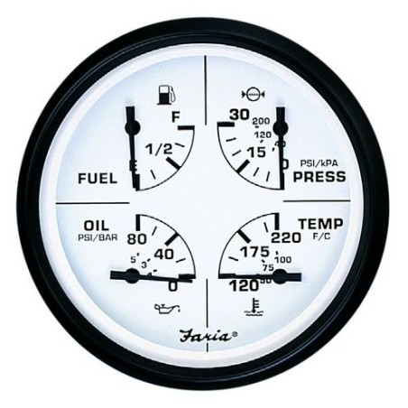 Πολλαπλό ΌργανοFaria,EuroWhite,ΔείκτηςΚαυσίμου/Βολτόμετρο/ΠίεσηΛαδιού/Θερμοκρασίανερού,Μεγέθ4''102mm Φουσκωτά Σκάφη, Μηχανές ...