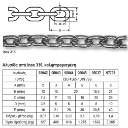 Aλυσίδα από Inox 316, καλιμπραρισμένη Αλυσίδες