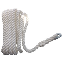 Rope for Chain Rode Use, 3-Strand, with Connection, Nylon, White Mooring Ropes & Accessories